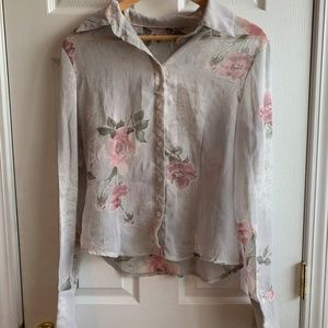 Flowered Silk Button Up Blouse